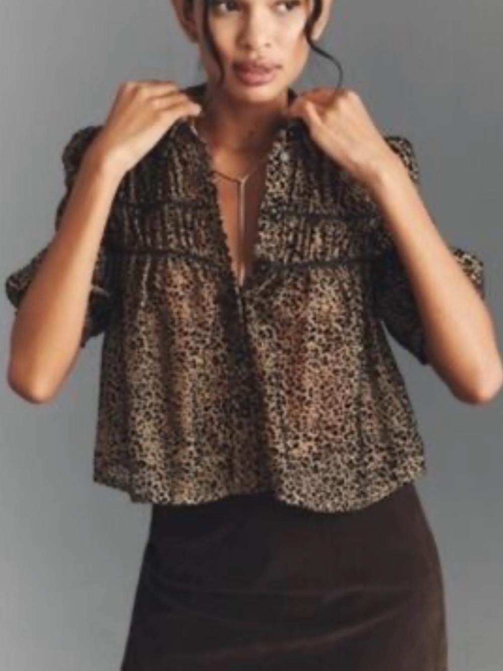 The Leandra Velvet Shirred Yoke Blouse by Maeve